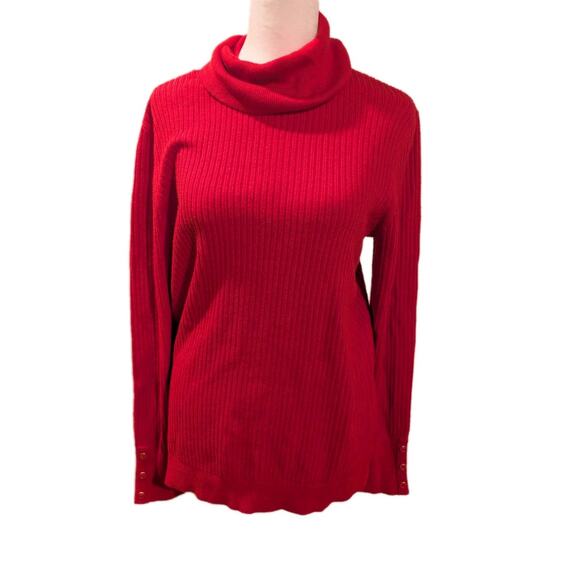 Talbots Shirt Button Cuff Ribbed Turtleneck Sweater Red Knit Women's Size Medium - Picture 1 of 10